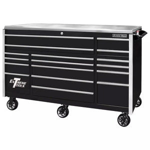 Extreme Tools® EXQ Series 72"W x 30"D 17 Drawer Professional Triple Bank Roller Cabinets