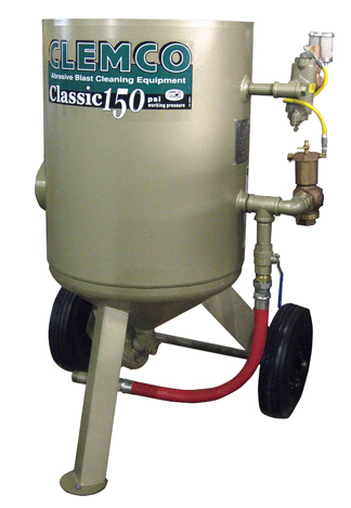 Clemco 6 cu ft Classic Blast Machine Model 2452 with TLR 300 Remote Controls Flat Sand Valve FSV Portable 600lbs. with 1 1 4 inch Piping