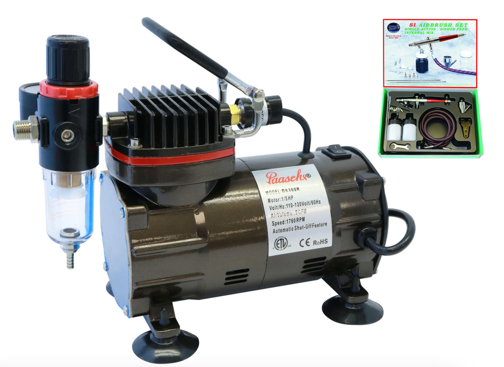 Paasche DA300R 1/5 HP Compressor {Black} w/ Single Action Internal Mix Set