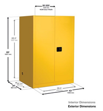 Load image into Gallery viewer, Sure-Grip® EX 60-gal.capacity Vertical Drum Safety Cabinet &amp; Drum Rollers w/ 1 Shelf &amp; 2 Self-Close Doors - Yellow