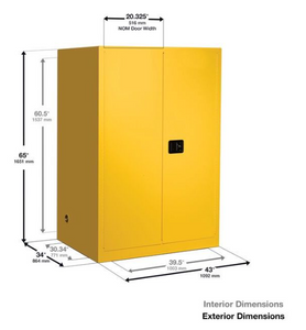 Sure-Grip® EX 60-gal.capacity Vertical Drum Safety Cabinet & Drum Rollers w/ 1 Shelf & 2 Self-Close Doors - Yellow