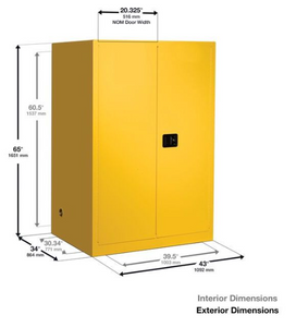 Eagle Flammable Liquid Safety Cabinet, 90 Gal., 2 Shelves, 2 Door, Manual Close, Yellow