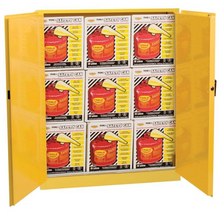 Load image into Gallery viewer, Eagle Flammables Safety Cabinet Combo, 45 Gal. Yellow, 2 Door, Self Close with 9 UI50FS Safety Cans