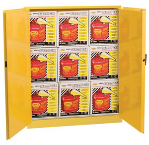 Eagle Flammables Safety Cabinet Combo, 45 Gal. Yellow, 2 Door, Self Close with 9 UI50FS Safety Cans