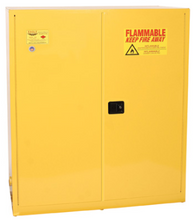 Load image into Gallery viewer, Eagle Two Drum Vertical Safety Cabinet, 110 Gal., 1 Shelf, 2 Door, Self Close, Yellow