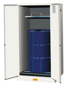 Justrite™ Sure-Grip® EX Vertical Drum Safety Cabinet and Drum Rollers, 55 Gal., 2 s/c doors, White