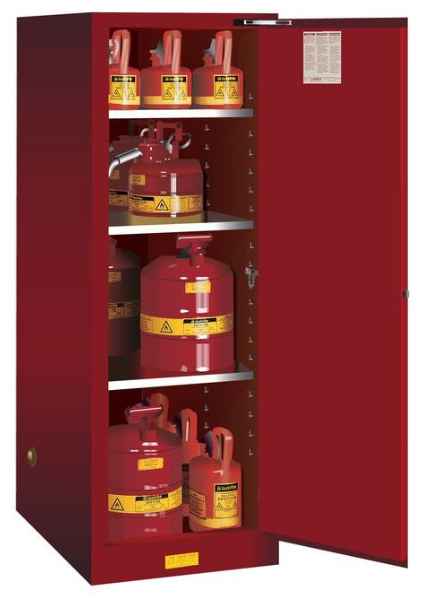 Sure-Grip® EX Deep Slimline 54-gal.capacity Flammable Safety Cabinet w/ 3 Shelves & 1 Self-Close Door - Red