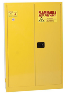 Eagle Flammables Safety Cabinet Combo, 45 Gal. Yellow, 2 Door, Self Close with 9 UI50FS Safety Cans