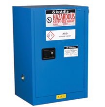 Load image into Gallery viewer, Justrite™ ChemCor® Compac Hazardous Mat. Safety Cabinet, 12 Gal., 1 shelf, 1 s/c door, Royal Blue