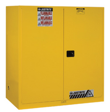 Load image into Gallery viewer, Justrite™ Sure-Grip® EX Vertical Drum Safety Cabinet and Drum Support, 110 Gal., 2 s/c doors, Yellow