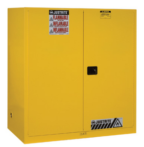 Justrite™ Sure-Grip® EX Vertical Drum Safety Cabinet and Drum Support, 110 Gal., 2 s/c doors, Yellow