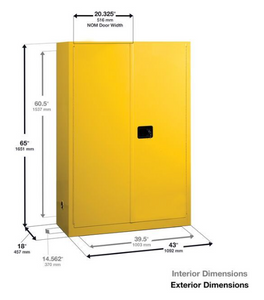 Eagle Flammables Safety Cabinet Combo, 45 Gal. Yellow, 2 Door, Self Close with 9 UI50FS Safety Cans