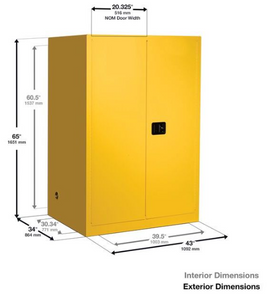 Eagle Flammable Liquid Safety Cabinet, 90 Gal. 2 Shelves, 2 Door, Self Close, Yellow