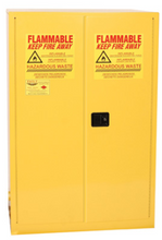 Load image into Gallery viewer, Eagle Haz-Mat Two Drum Vertical Cabinet, 60 Gal., 1 Shelf, 2 Door, Self Close, Yellow