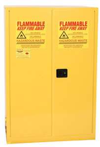 Eagle Haz-Mat Two Drum Vertical Cabinet, 60 Gal., 1 Shelf, 2 Door, Self Close, Yellow