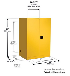 Justrite™ Sure-Grip® EX Vertical Drum Safety Cabinet and Drum Rollers, 110 Gal., 2 s/c doors, Yellow