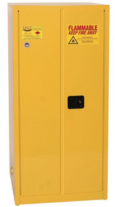 Eagle Flammables Safety Cabinet Combo, 60 Gal. Yellow,2 Door, Man. Close with 12 UI50FS Safety Cans