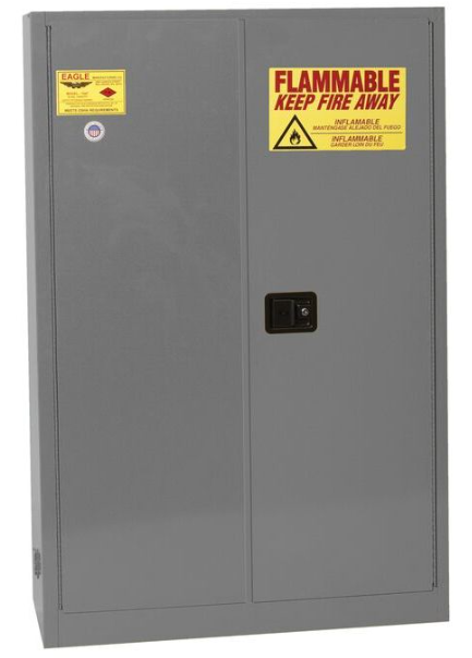 Eagle Flammable Liquid Safety Cabinet, 45 Gal., 2 Shelves, Sliding Self Close, Gray