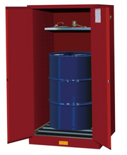 Load image into Gallery viewer, Justrite™ Sure-Grip® EX 55 Gallon, 1 Drum Vertical, 1 Shelf, 2 Doors, Self-Close, Flammable Cabinet w/ Drum Rollers, Red