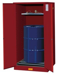 Justrite™ Sure-Grip® EX 55 Gallon, 1 Drum Vertical, 1 Shelf, 2 Doors, Self-Close, Flammable Cabinet w/ Drum Rollers, Red