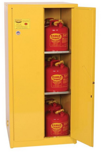 Eagle Flammables Safety Cabinet Combo, 60 Gal. Yellow,2 Door, Man. Close with 12 UI50FS Safety Cans