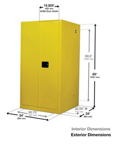 Eagle Flammables Safety Cabinet Combo, 60 Gal. Yellow,2 Door, Man. Close with 12 UI50FS Safety Cans