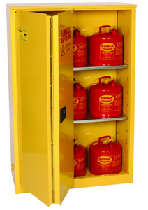 Eagle Flammable Liquid Safety Cabinet, 45 Gal., 2 Shelves, Sliding Self Close, Yellow