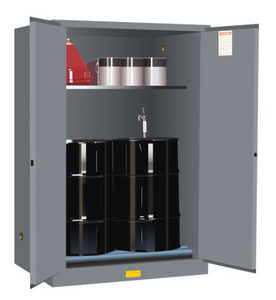 Justrite™ Sure-Grip® EX Vertical Drum Safety Cabinet and Drum Rollers, 60 Gal., 2 m/c doors, Gray