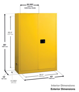 Eagle Flammable Liquid Safety Cabinet, 45 Gal., 2 Shelves, Sliding Self Close, Yellow