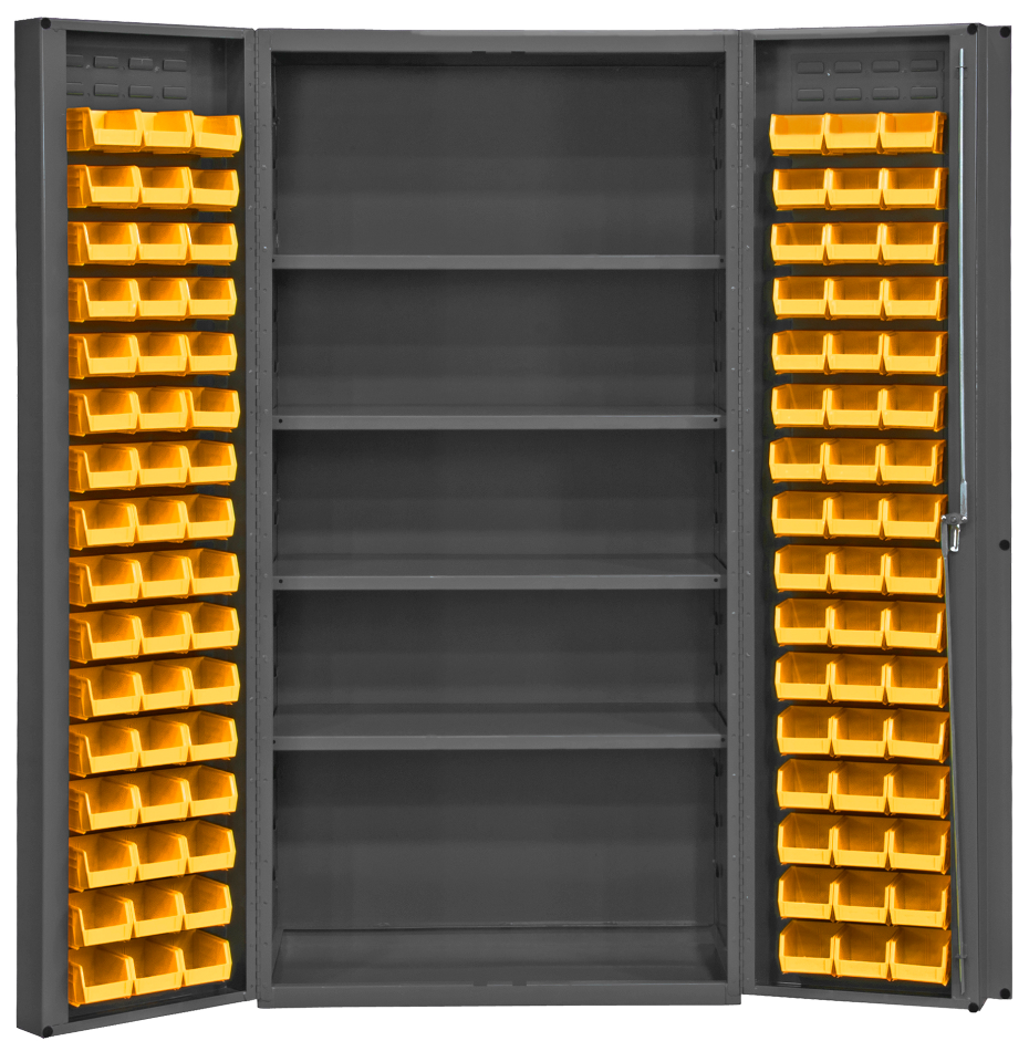 Durham DC-DLP-96-4S-95 Cabinet, 14 Gauge, 4 Shelves, 96 Yellow Bins , 36 X 24 X 72