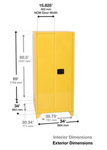 Eagle Tower™ Safety Cabinet, 60 Gal., 2 Shelves, 2 Door, Manual Close, Yellow