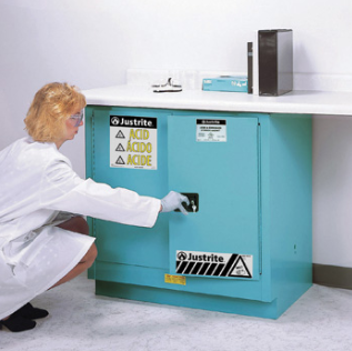 Justrite™ ChemCor® Undercounter Corrosives/Acids Safety Cabinet, 22 Gal., 2 m/c doors, Blue