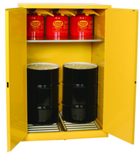 Load image into Gallery viewer, Eagle Haz-Mat Two Drum Vertical Safety Cabinet, 60 Gal., 1 Shelf, 2 Door, Manual Close, Yellow