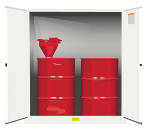 Justrite™ Flammable Waste Vertical Drum Safety Cabinet, 110-Gal, 1 shelf, 2 m/c doors, White