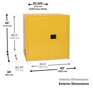 Eagle Work Bench Flammable Liquid Safety Cabinet, 60 Gal. 1 Shelf, 2 Door, Manual Close, Yellow