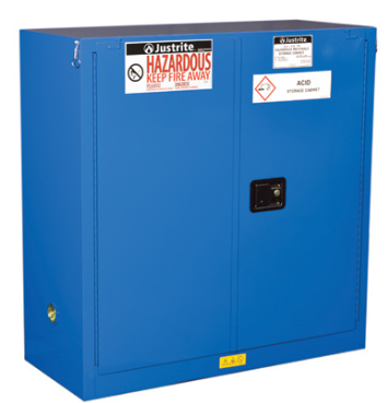 Justrite™ ChemCor® Hazardous Material Safety Cabinet, 30 Gal., 1 shelf, 2 s/c doors, Royal Blue