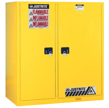 Justrite™ Sure-Grip® EX Double Duty Safety Cabinet w/Drum Rollers, 3 shelves, 2 s/c doors, Yellow