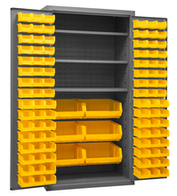 Load image into Gallery viewer, Durham 3501-BDLP-102-3S-95 Cabinet, 14 Gauge, 3 Shelf, 102 Yellow Bins , 36 X 24 X 72