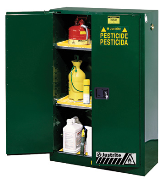 Justrite™ Sure-Grip® EX Pesticides Safety Cabinet, 60 gallons, 2 shelves, 2 self-close doors, Green