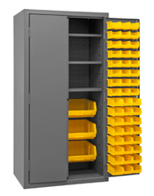 Load image into Gallery viewer, Durham 3501-BDLP-102-3S-95 Cabinet, 14 Gauge, 3 Shelf, 102 Yellow Bins , 36 X 24 X 72