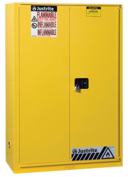 Justrite™ Sure-Grip® EX Flammable Safety Cabinet, 45 gallons, 2 shelves, 1 bi-fold s/c door, Yellow