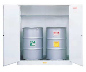 Justrite™ Flammable Waste Vertical Drum Safety Cabinet, 110-Gal, 1 shelf, 2 m/c doors, White