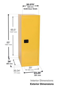 Eagle Deep Space Saver Flammable Liquid Cabinet, 48 Gal., 3 Shelves, 1 Door, Self Close, Yellow