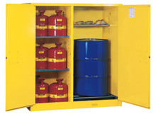 Load image into Gallery viewer, Justrite™ Sure-Grip® EX Double-Duty Safety Cabinet w/Drum Rollers, 3 shelves, 2 m/c doors, Yellow