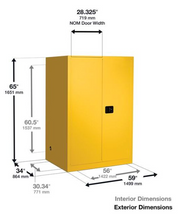 Load image into Gallery viewer, Eagle Two Drum Vertical Safety Cabinet, 110 Gal., 1 Shelf, 2 Door, Manual Close, Yellow
