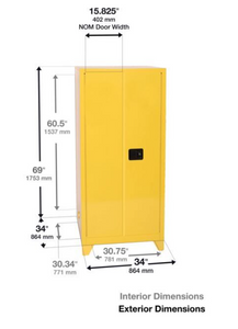 Eagle Tower™ Safety Cabinet, 60 Gal., 2 Shelves, 2 Door, Self Close, Yellow