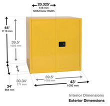 Load image into Gallery viewer, Eagle Work Bench Flammable Liquid Safety Cabinet, 60 Gal. 1 Shelf, 2 Door, Self Close, Yellow