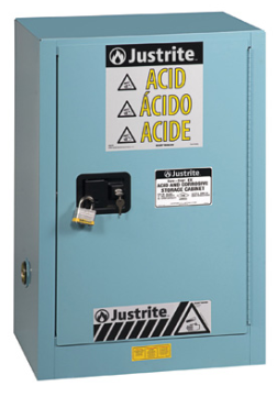 Justrite™ ChemCor® Under Fume Hood Corrosives/Acids Safety Cab, 15 Gal., 1 m/c Right door, Blue
