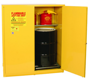 Eagle Haz-Mat Two Drum Vertical Safety Cabinet, 110 Gal., 1 Shelf, 2 Door, Manual Close, Yellow