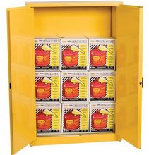 Load image into Gallery viewer, Eagle Flammables Safety Cabinet Combo, 45 Gal. Yellow, 2 Door, Man. Close with 9 UI50FS Safety Cans